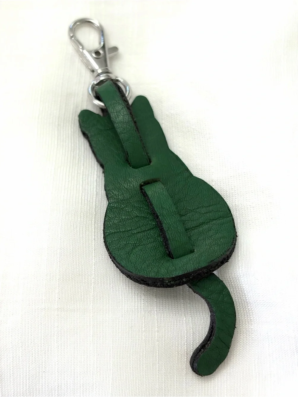 Upcycled COACH Green Leather Cat Key & Card Holder Keychain
